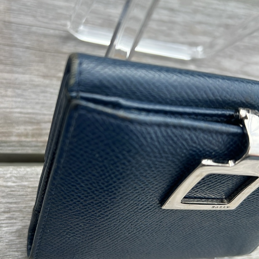 Bally Navy Blue Compact Leather Wallet with Silver Hardware EUC - Picture 5 of 13